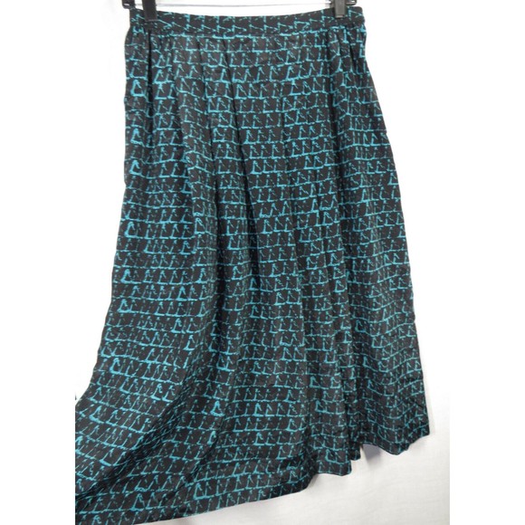 Leslie Fay Dresses & Skirts - Vintage Leslie Fay Women's Black Blue Triangle Print Midi Skirt Size 8